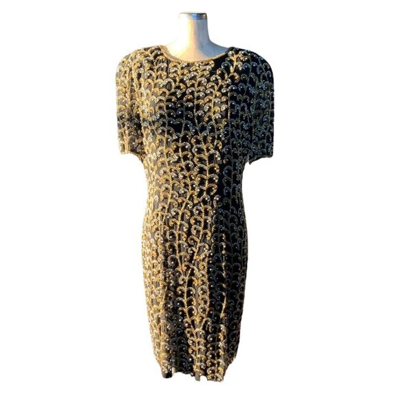 Oleg Cassini Dresses & Skirts - Oleg Cassini BlackTie Sequin Embellished Heavily Beaded 100% Silk Women's 14